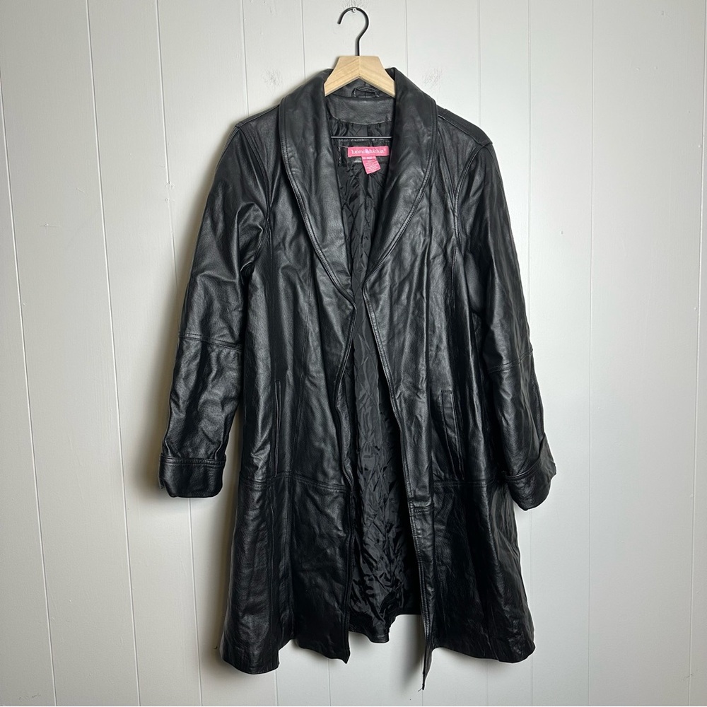 Black Leather Woman Within Trench Overcoat